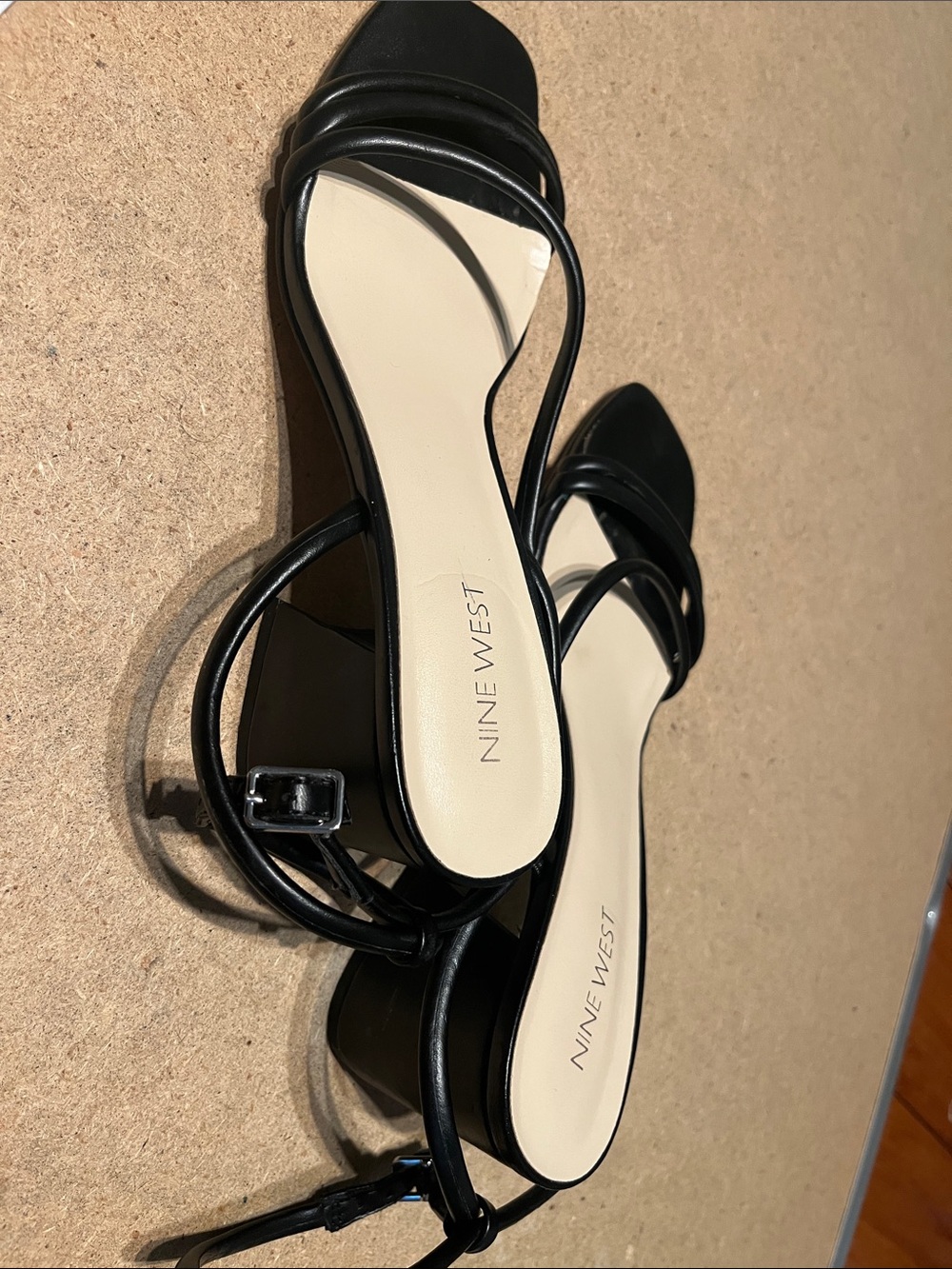Nine West Black Strappy Low Block Heel Sandals